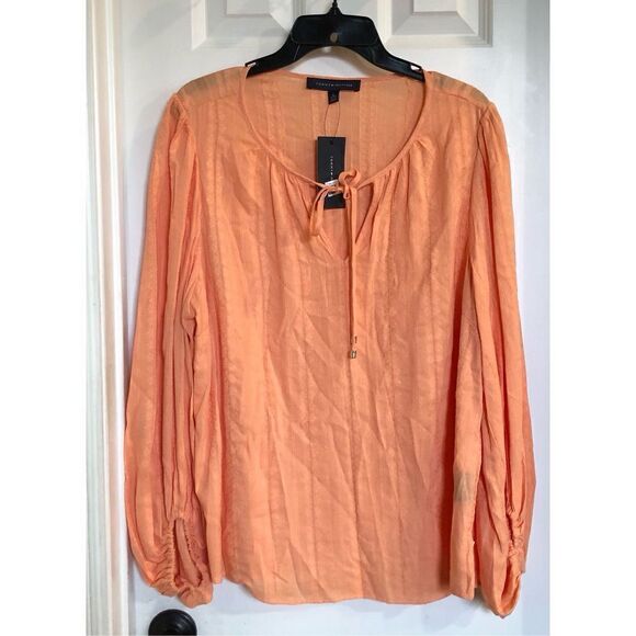 TOMMY HILFIGER - 🎉HP🎉NWT - L Sz XL Textured Tie Puff-Sleeve Peasant Top/Coral - Picture 5 of 16